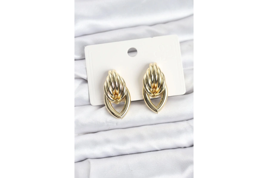 Shoecide Pirinç Gold Renk Sarmal Damla Model Vintage Kadın Küpe
