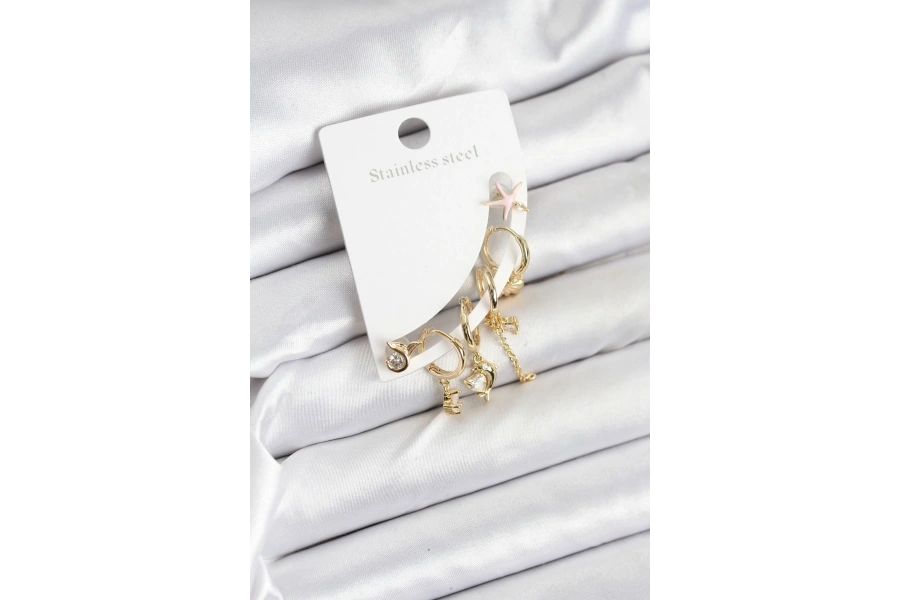 Shoecide Pirinç Gold Renk Set Küpe