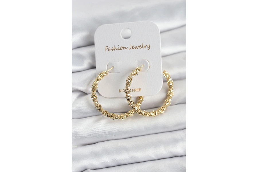 Shoecide Pirinç Gold Renk Tırtıklı Halka Model Kadın Küpe