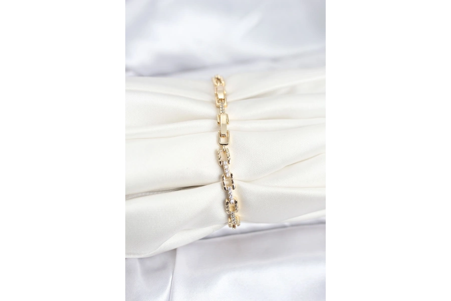 Shoecide Pirinç Gold Renk Vıp Seri Zincir Model Zirkon Taşlı Kadın Bileklik