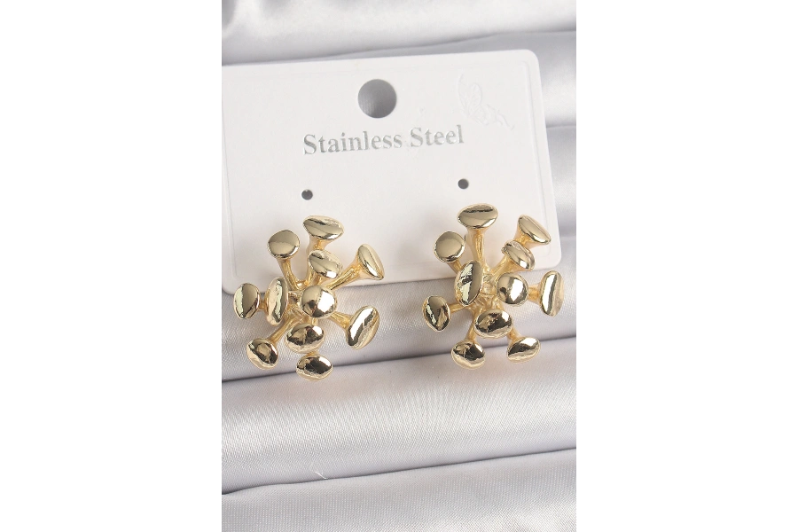 Shoecide Pirinç Gold Renk Virüs Figür Model Kadın Küpe