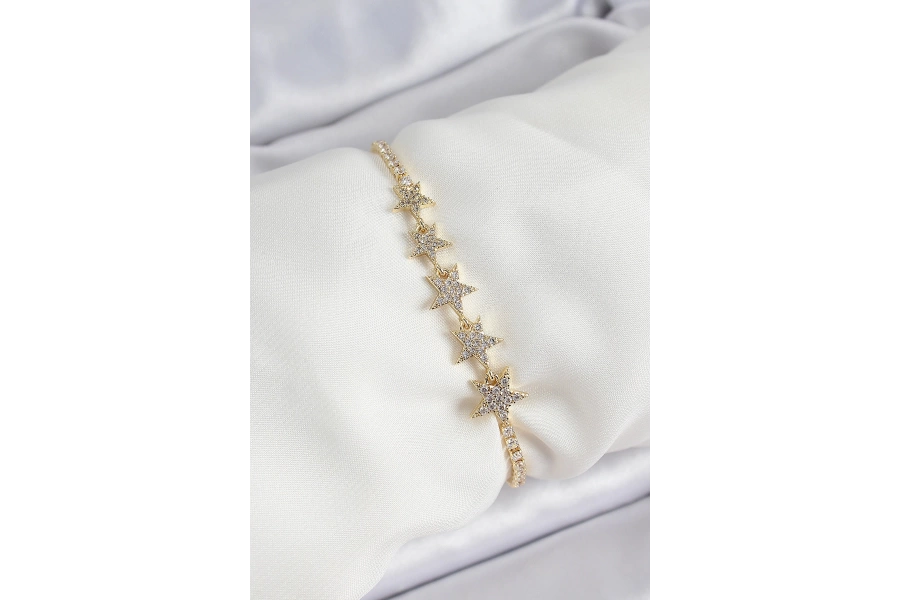 Shoecide Pirinç Gold Renk Yıldız Model Kadın Bileklik