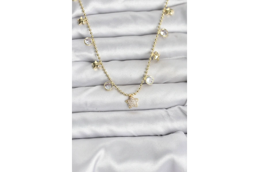 Shoecide Pirinç Gold Renk Yıldız Model Kadın Kolye