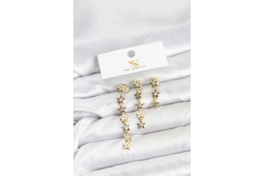 Shoecide Pirinç Gold Renk Yıldız Model Ysx Trio Küpe Seti
