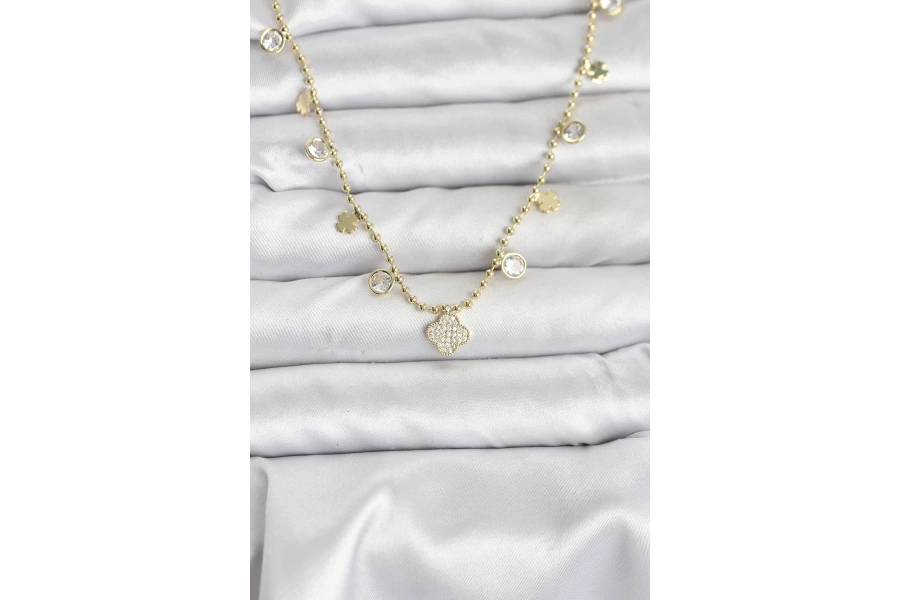 Shoecide Pirinç Gold Renk Yonca Model Kadın Kolye