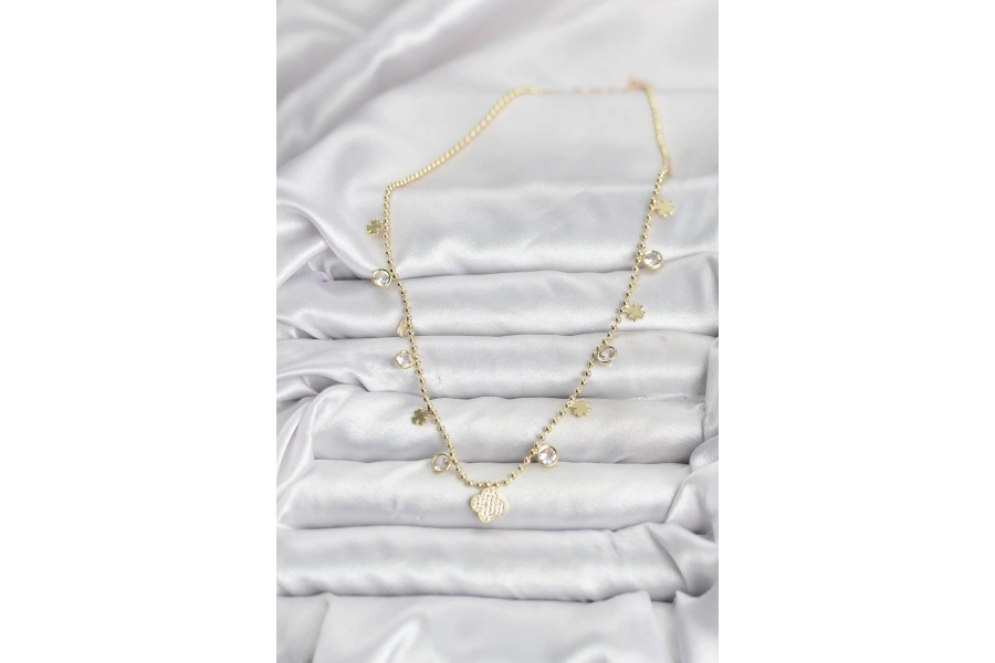 Shoecide Pirinç Gold Renk Yonca Model Kadın Kolye