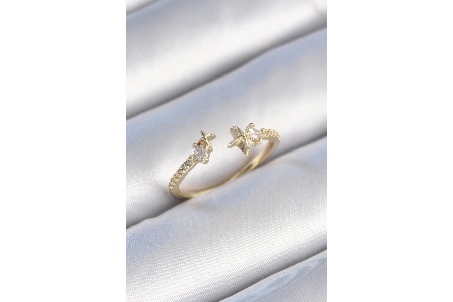 Shoecide Pirinç Gold Renk Zirkon Taş Detay Yıldız Model Kadın Yüzük