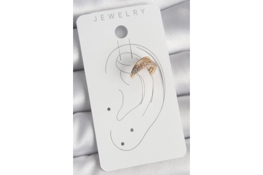 Shoecide Pirinç Gold Renk Zirkon Taşlı 3lü Sıralı Model Kadın Kıkırdak Küpe