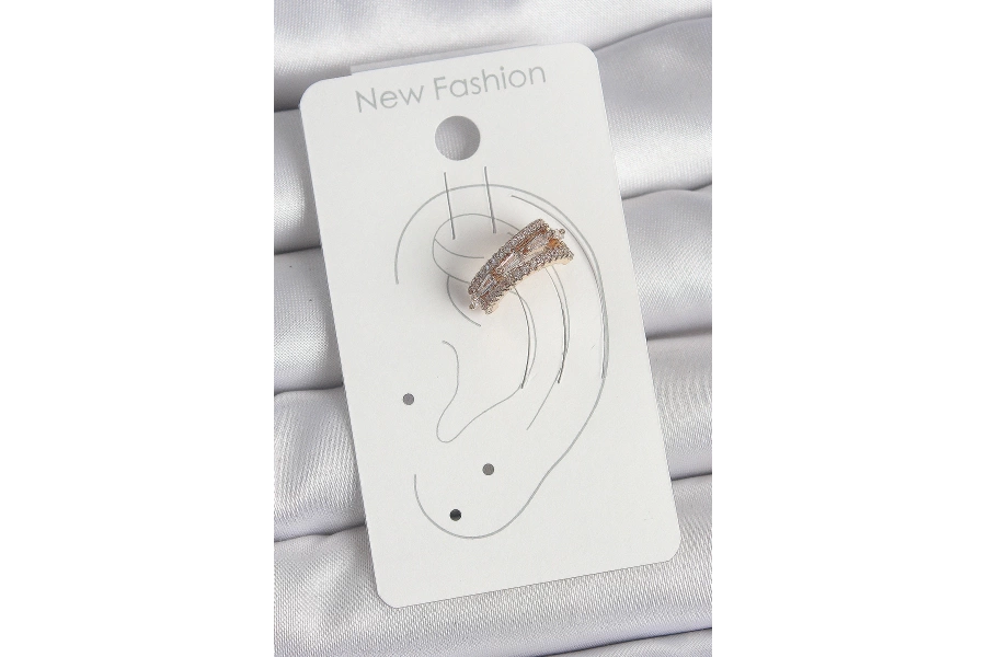 Shoecide Pirinç Gold Renk Zirkon Taşlı 3lü Sıralı Model Kadın Kıkırdak Küpe