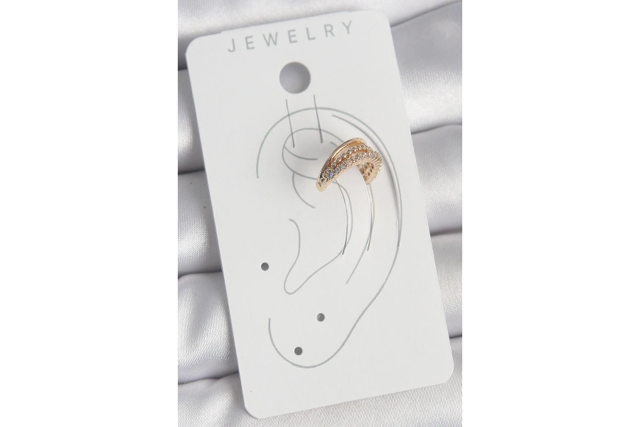 Shoecide Pirinç Gold Renk Zirkon Taşlı 3lü Sıralı Model Kadın Kıkırdak Küpe