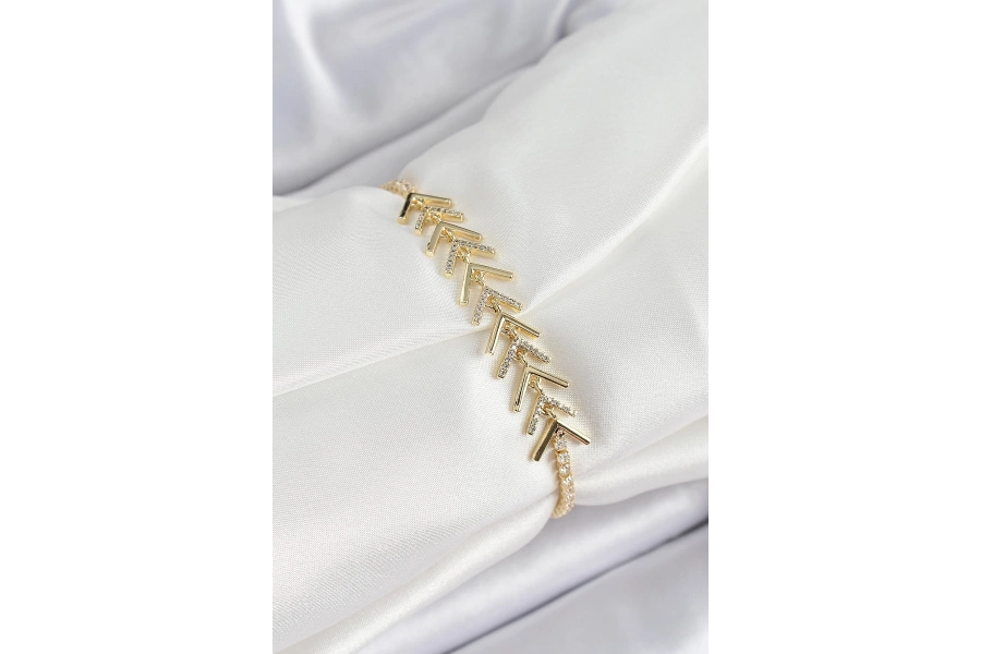 Shoecide Pirinç Gold Renk Zirkon Taşlı Balık Sırtı Kadın Bileklik