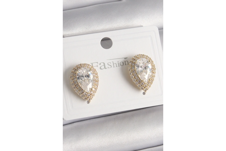 Shoecide Pirinç Gold Renk Zirkon Taşlı Damla Model Kadın Küpe