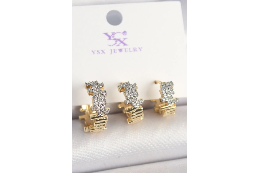 Shoecide Pirinç Gold Renk Zirkon Taşlı Dorika Model 3lü Kadın Kombin Küpe