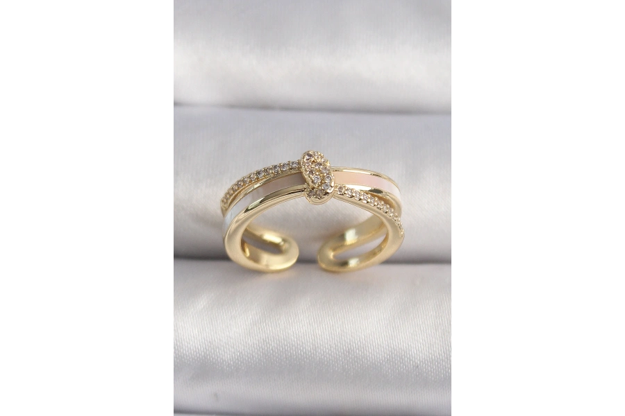 Shoecide Pirinç Gold Renk Zirkon Taşlı Düğüm Model Vıp Seri Kadın Yüzük