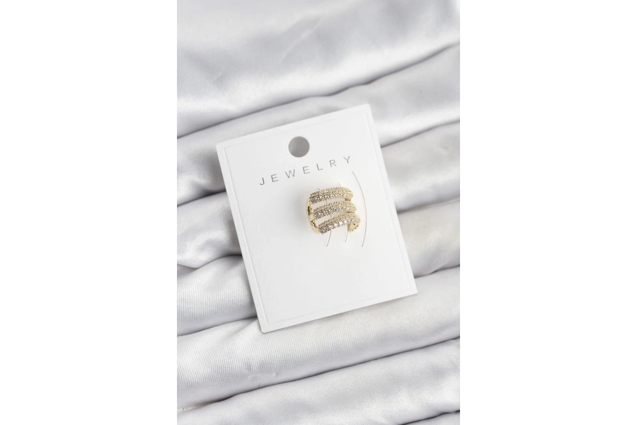 Shoecide Pirinç Gold Renk Zirkon Taşlı Earcuff Kıkırdak Küpe