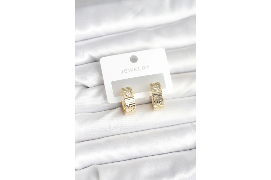 Shoecide Pirinç Gold Renk Zirkon Taşlı Halka Kadın Küpe