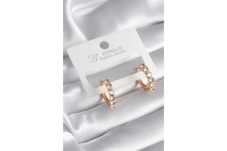 Shoecide Pirinç Gold Renk Zirkon Taşlı Halka Model Kadın Küpe