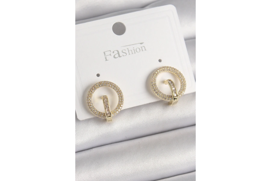 Shoecide Pirinç Gold Renk Zirkon Taşlı Halka Model Kadın Küpe