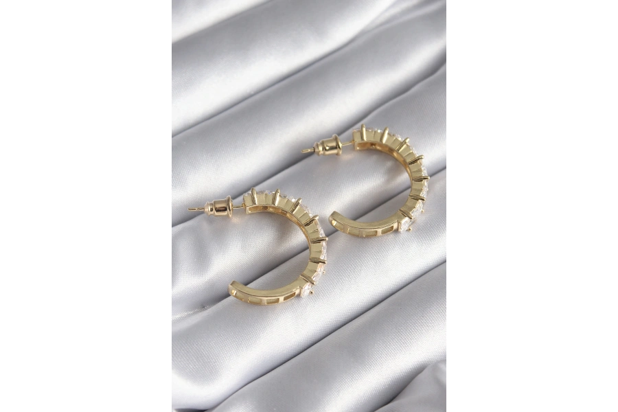 Shoecide Pirinç Gold Renk Zirkon Taşlı Halka Model Kadın Küpe