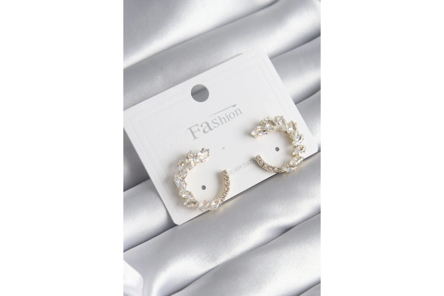 Shoecide Pirinç Gold Renk Zirkon Taşlı Kadın Küpe