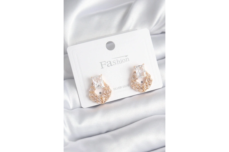 Shoecide Pirinç Gold Renk Zirkon Taşlı Kadın Küpe