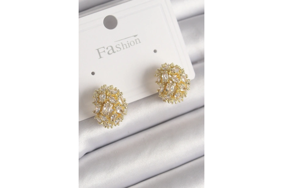 Shoecide Pirinç Gold Renk Zirkon Taşlı Kadın Küpe