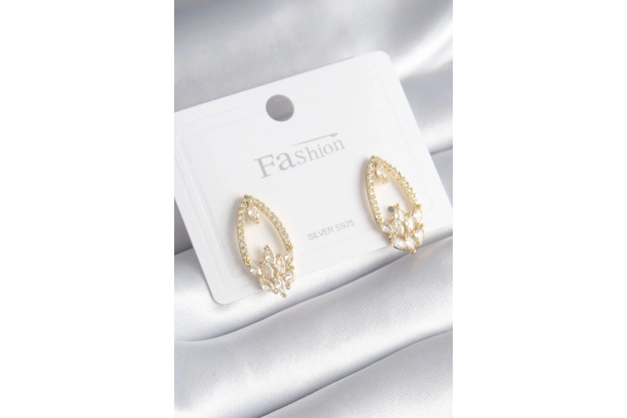 Shoecide Pirinç Gold Renk Zirkon Taşlı Kadın Küpe