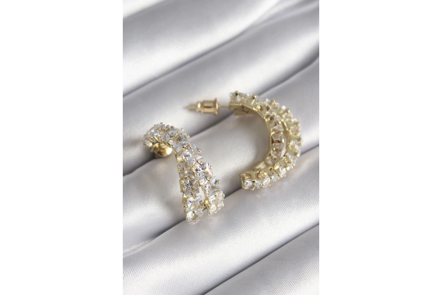 Shoecide Pirinç Gold Renk Zirkon Taşlı Kadın Küpe