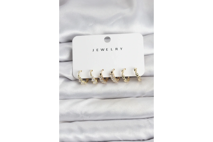 Shoecide Pirinç Gold Renk Zirkon Taşlı Kadın Küpe Seti