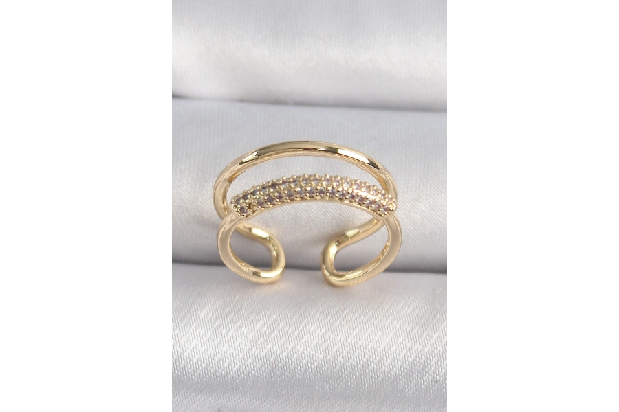 Shoecide Pirinç Gold Renk Zirkon Taşlı Kadın Yüzük