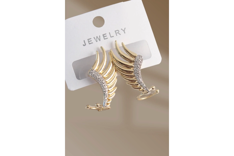 Shoecide Pirinç Gold Renk Zirkon Taşlı Kanat Model Kadın Küpe