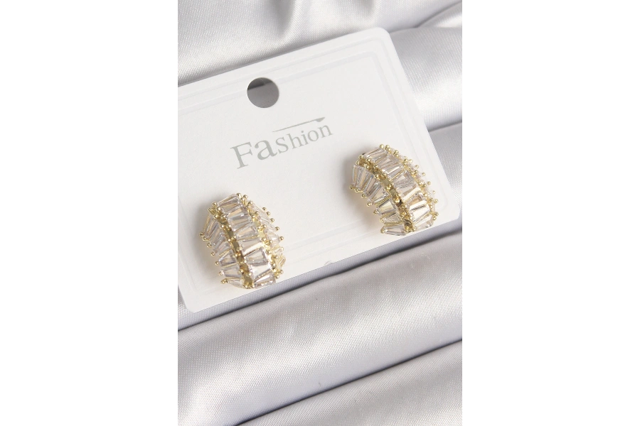 Shoecide Pirinç Gold Renk Zirkon Taşlı Kaplumbağa Kabuğu Model Kadın Küpe