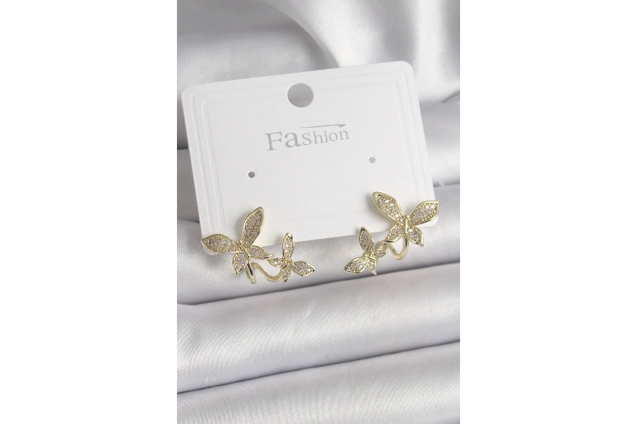 Shoecide Pirinç Gold Renk Zirkon Taşlı Kelebek Model Kadın Küpe