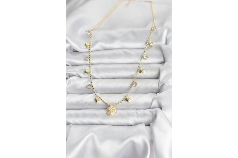 Shoecide Pirinç Gold Renk Zirkon Taşlı Kutup Yıldızı Model Kadın Kolye