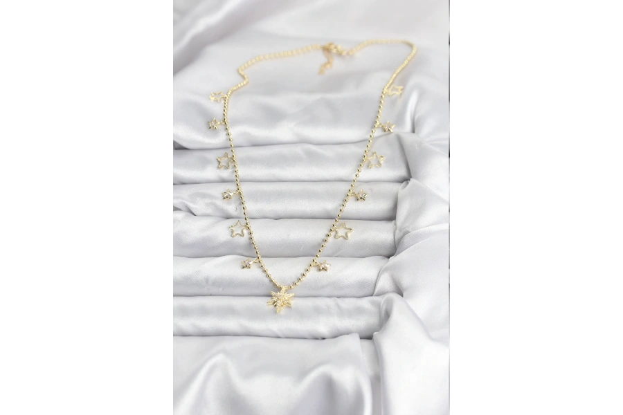 Shoecide Pirinç Gold Renk Zirkon Taşlı Kutup Yıldızı Model Kadın Kolye