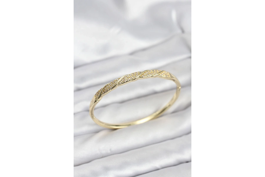 Shoecide Pirinç Gold Renk Zirkon Taşlı Model Kadın Kelepçe Bileklik