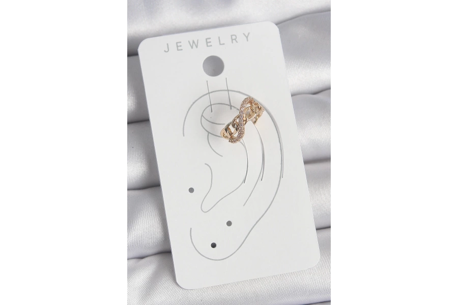 Shoecide Pirinç Gold Renk Zirkon Taşlı Sonsuzluk Zincir Model Kadın Kıkırdak Küpe