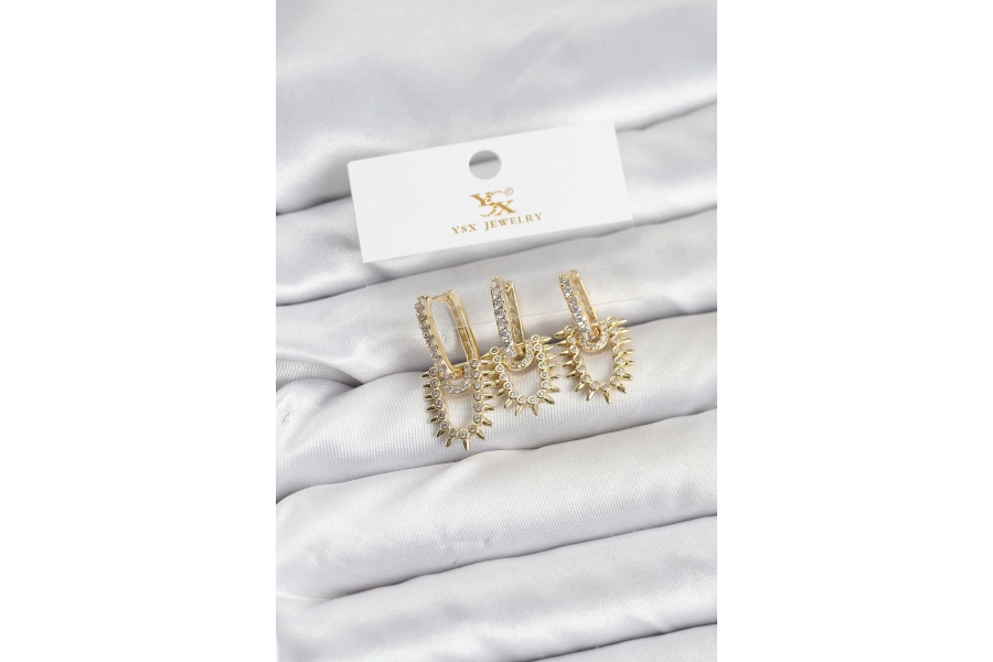 Shoecide Pirinç Gold Renk Zirkon Taşlı Vintage Model Ysx Trio Küpe Seti