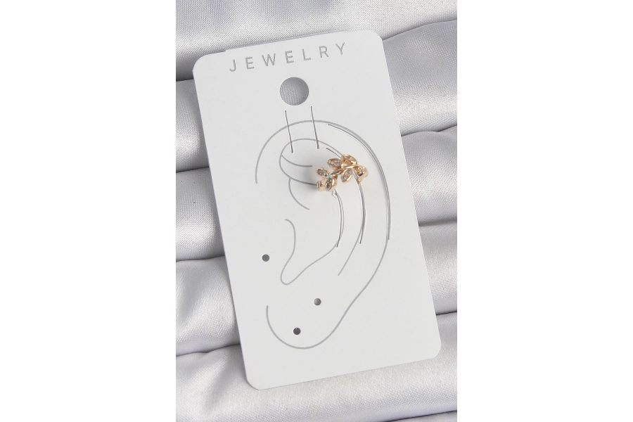 Shoecide Pirinç Gold Renk Zirkon Taşlı Yaprak Model Kadın Kıkırdak Küpe