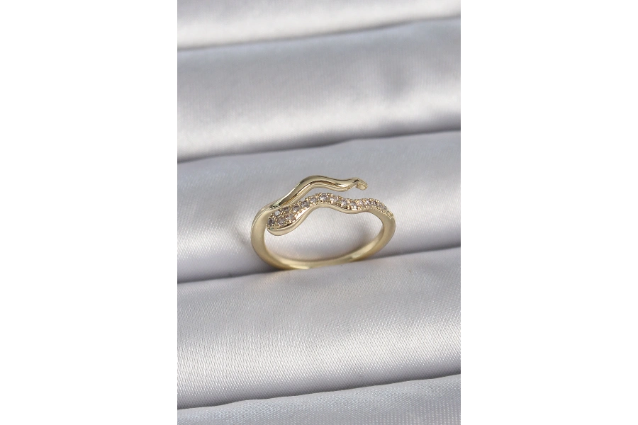 Shoecide Pirinç Gold Renk Zirkon Taşlı Yılan Ayarlanabilir Model Kadın Yüzük