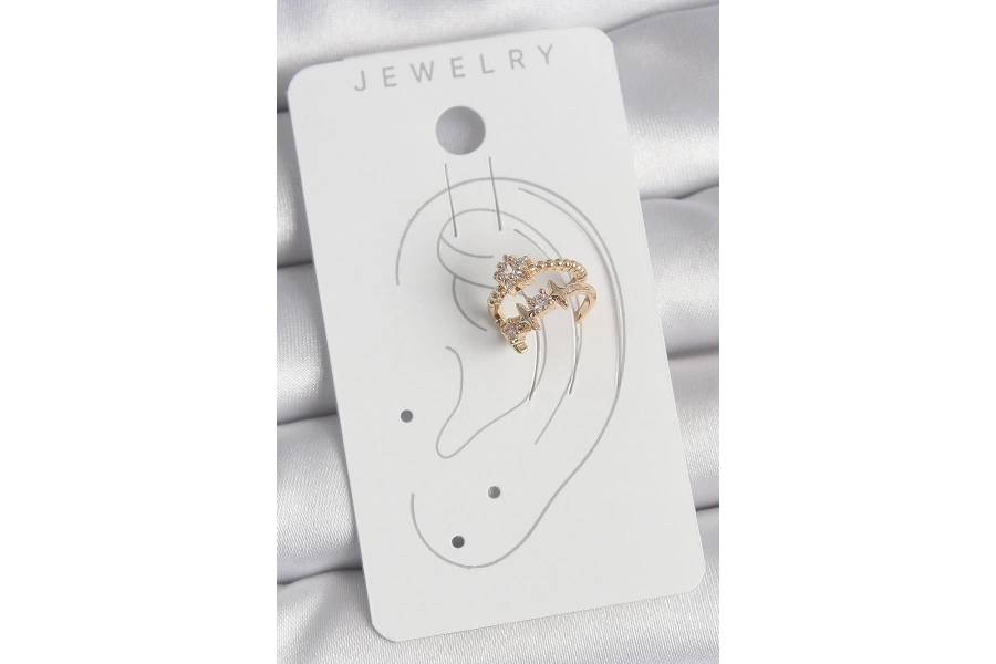 Shoecide Pirinç Gold Renk Zirkon Taşlı Yıldız Model Kadın Kıkırdak Küpe