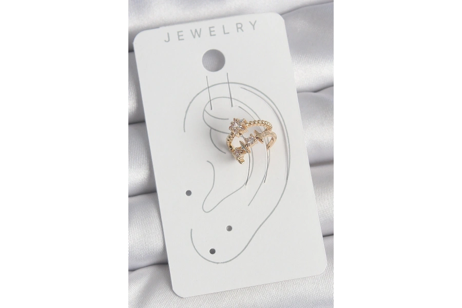 Shoecide Pirinç Gold Renk Zirkon Taşlı Yıldız Model Kadın Kıkırdak Küpe