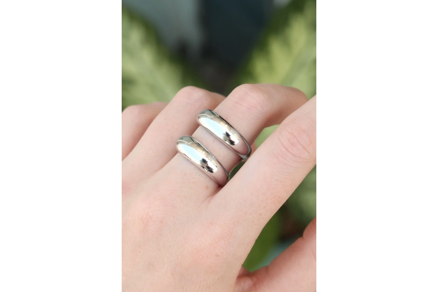 Shoecide Pirinç Gümüş Renk Ayarlanabilir Şerit Yüzük