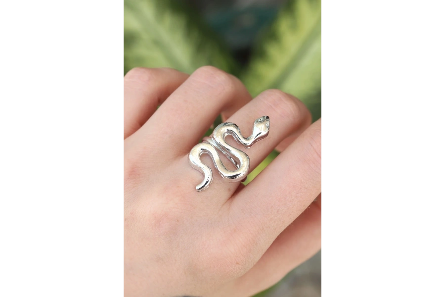 Shoecide Pirinç Gümüş Renk Ayarlanabilir Yılan Yüzük