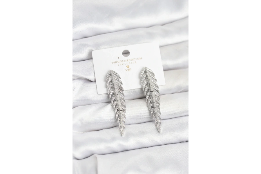 Shoecide Pirinç Gümüş Renk Balık Sırtı Model Zirkon Taşlı Kadın Küpe