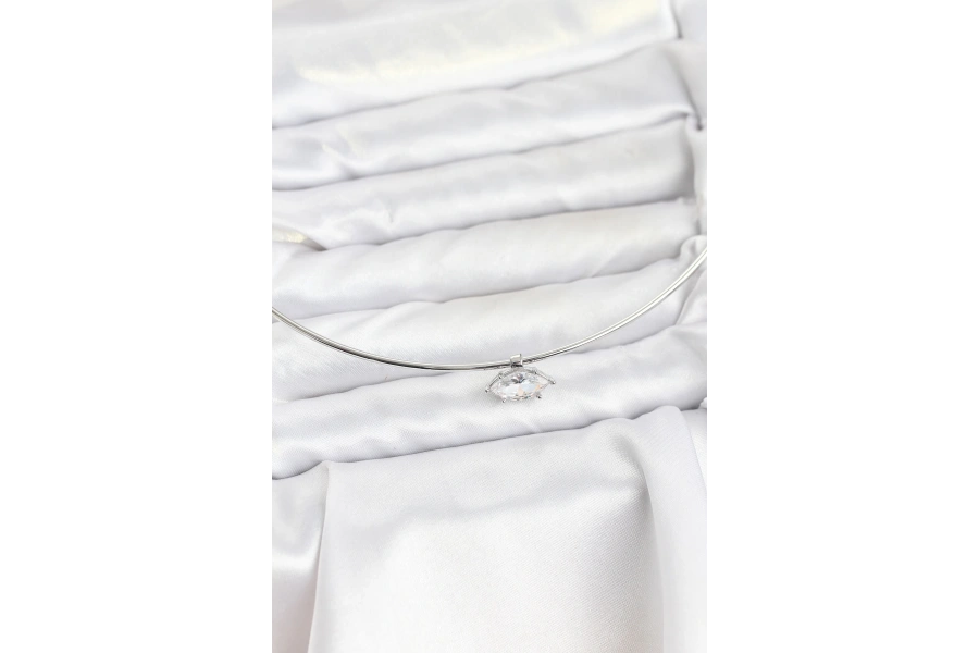 Shoecide Pirinç Gümüş Renk Choker Model Zirkon Taşlı Kadın Kolye