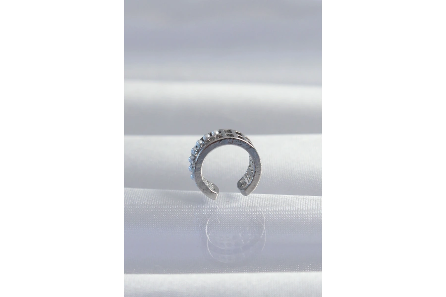 Shoecide Pirinç Gümüş Renk İncili Baget Taşlı Earcuff Küpe