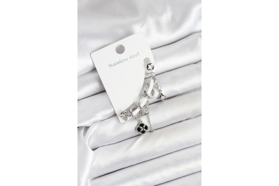 Shoecide Pirinç Gümüş Renk Kadın Set Küpe