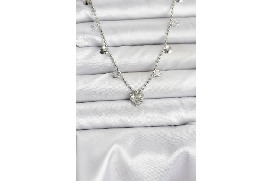 Shoecide Pirinç Gümüş Renk Kalp Model Kadın Kolye