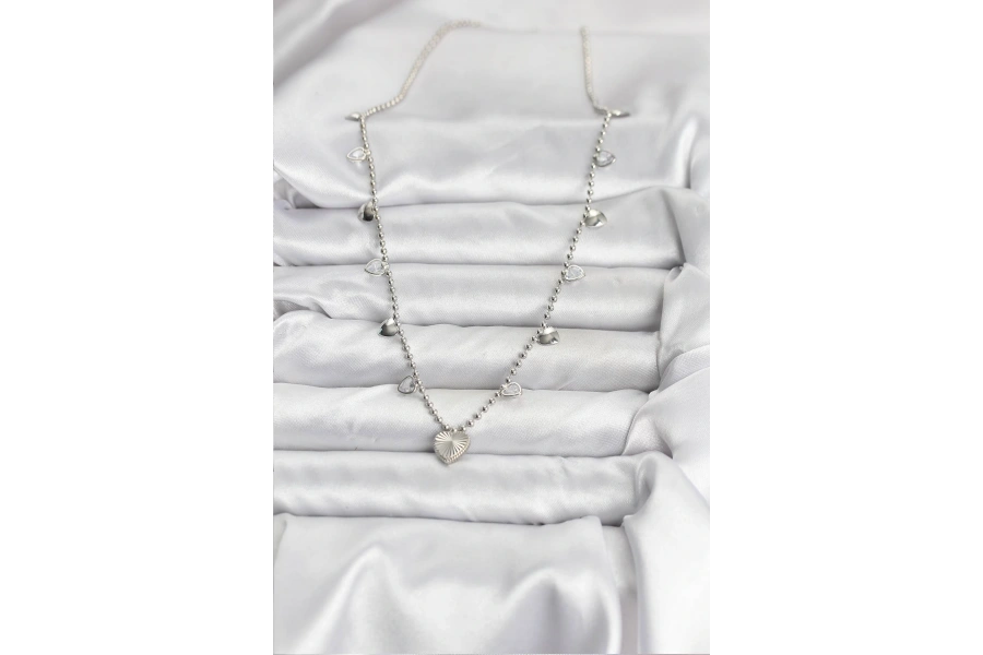 Shoecide Pirinç Gümüş Renk Kalp Model Kadın Kolye